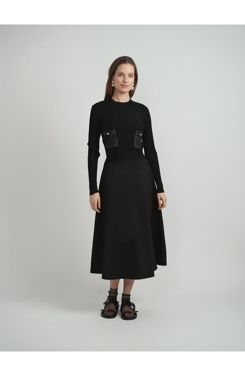 Faves Ribbed Knit Patch Pocket Sweater, Alternate, color, Black