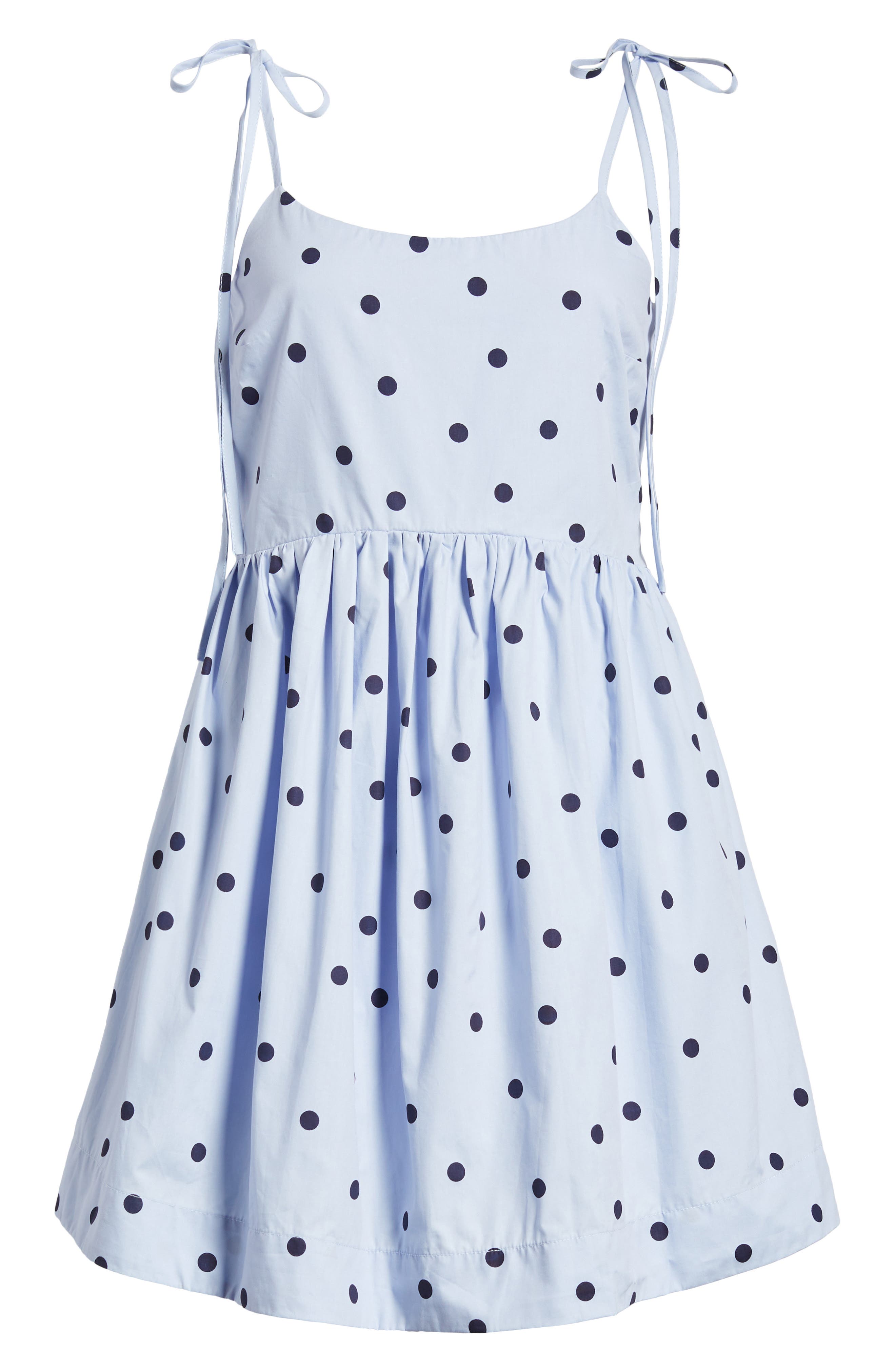 white dress blue polka dots Alessia Polka Dot Mini Dress