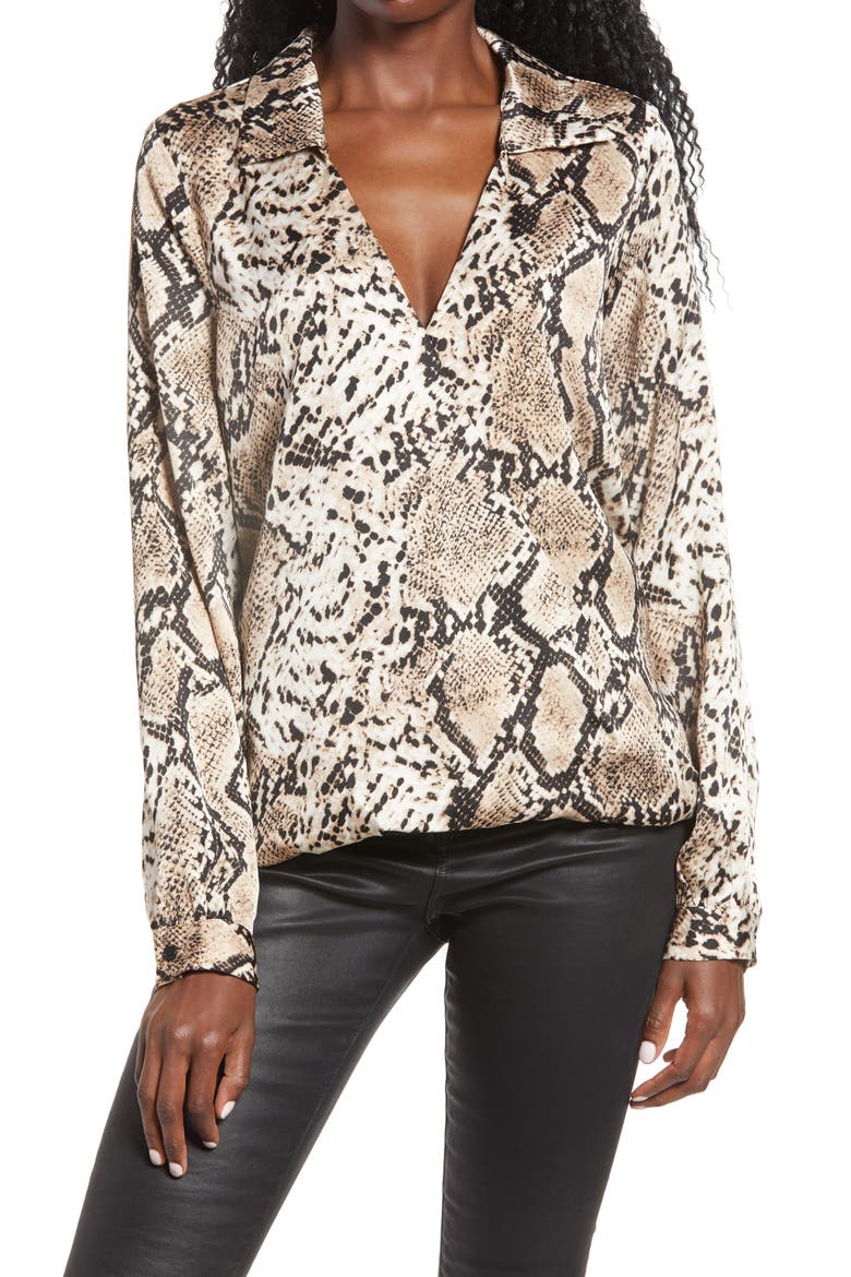 Snakeskin Wrap Shirt, Main, color, BROWN
