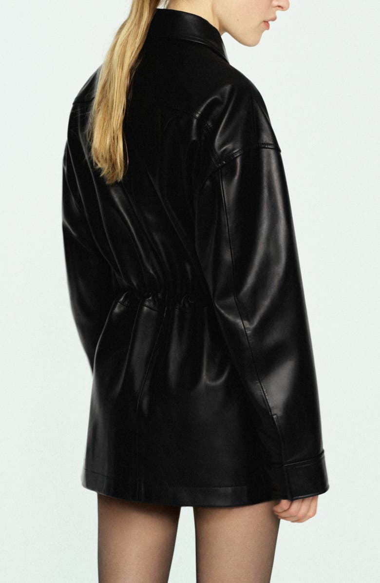 MANGO Leather Coat, Alternate, color, Black