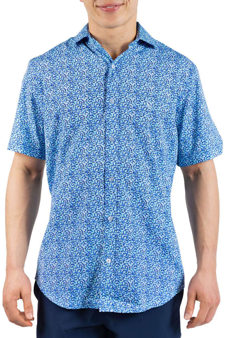 Swirling Floral Print Performance Short Sleeve Button-Up Shirt, Main, color, SPEARMINT