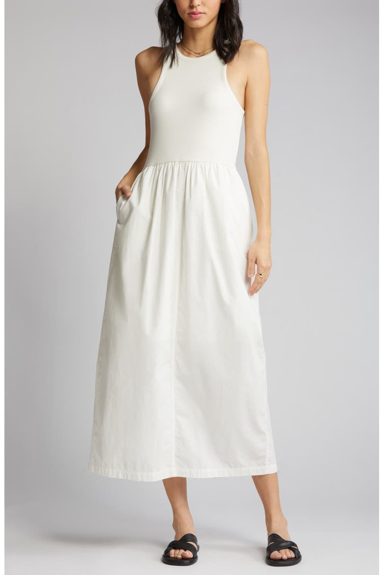 Mixed Media Sleeveless Midi Dress, Alternate, color, IVORY EGRET