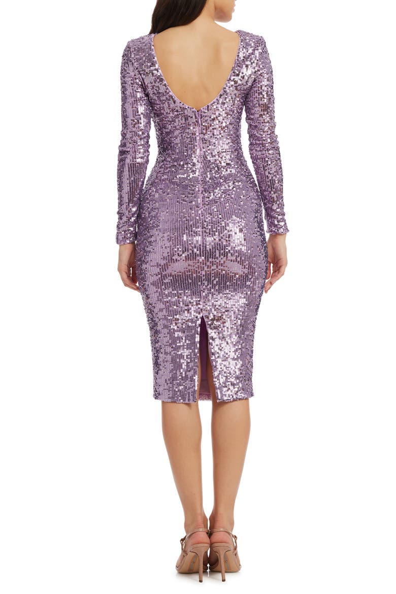 Emery Long Sleeve Sequin Cocktail Midi Dress, Alternate, color, LAVENDER MULTI
