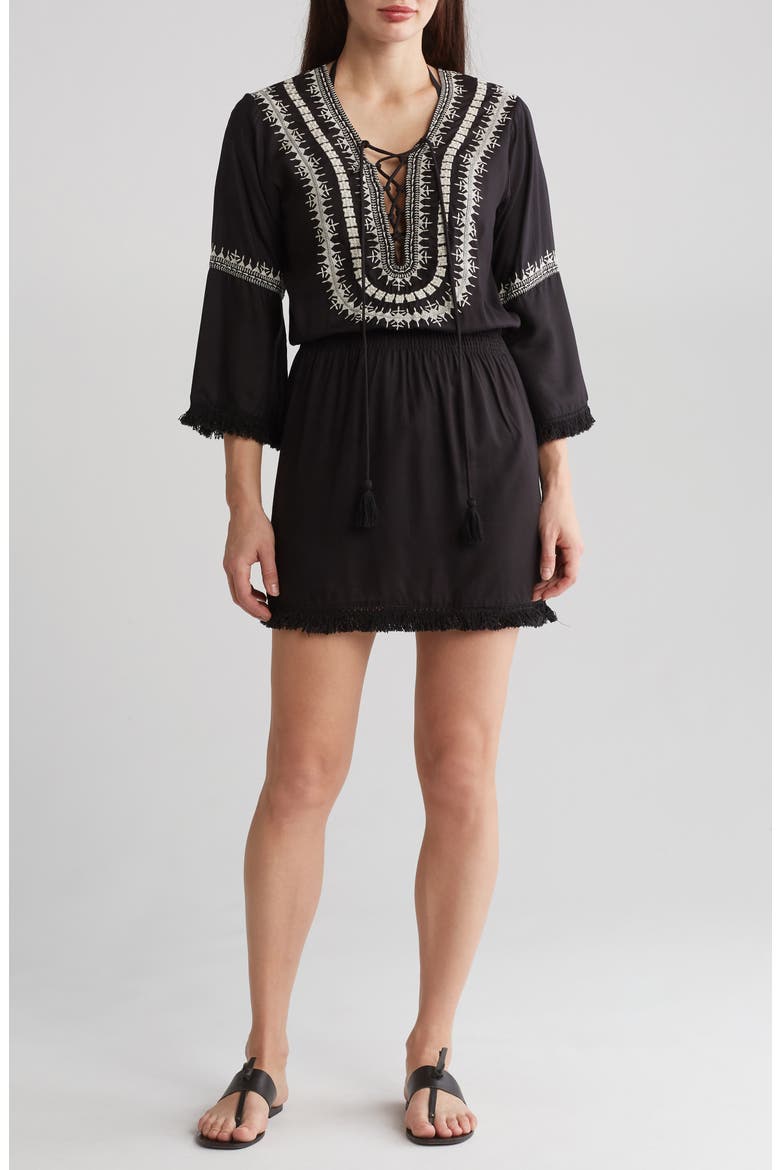 Embroidered Cover-Up Dress, Main, color, BLACK