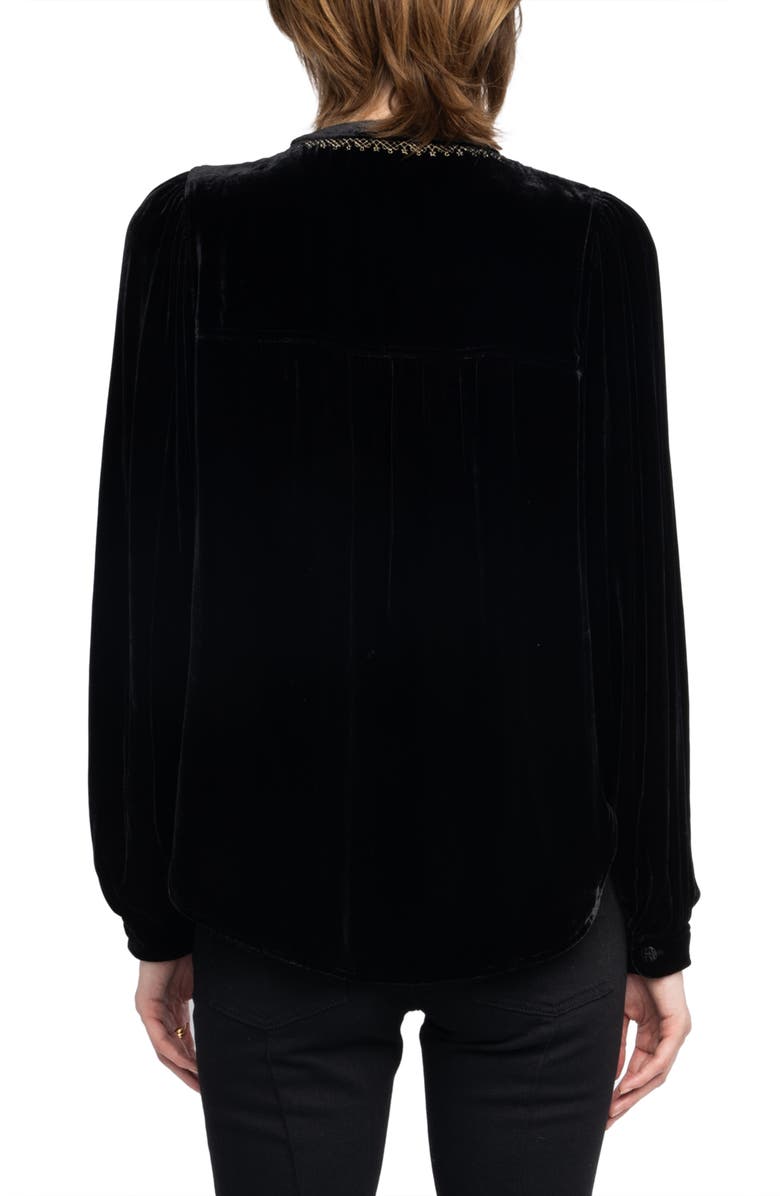 Zadig & Voltaire Tigy Embroidered Velvet Popover Shirt, Alternate, color, Black