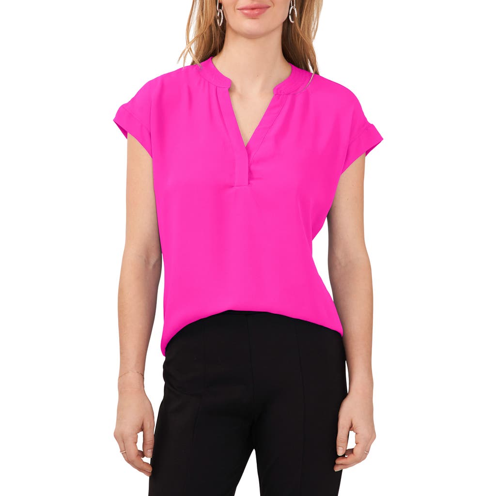 Chaus Split Neck Georgette Blouse In Pink