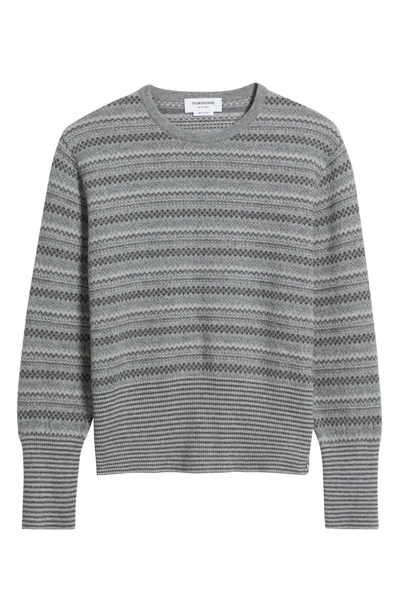 Thom Browne Fair Isle Float Jacquard Cashmere Sweater, Alternate, color, Light Grey