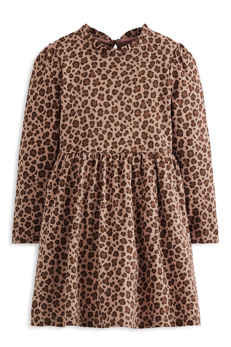 Kids' Twirly Cotton Jersey Dress, Main, color, MILK CHOCOLATE BROWN LEOPARD