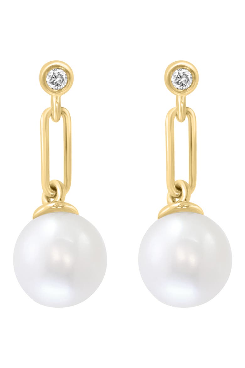 Diamond & Freshwater Pearl Drop Earrings, Main, color, WHITE