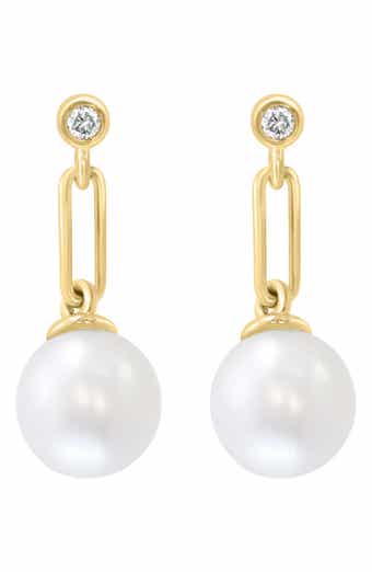 Diamond & Freshwater Pearl Drop Earrings