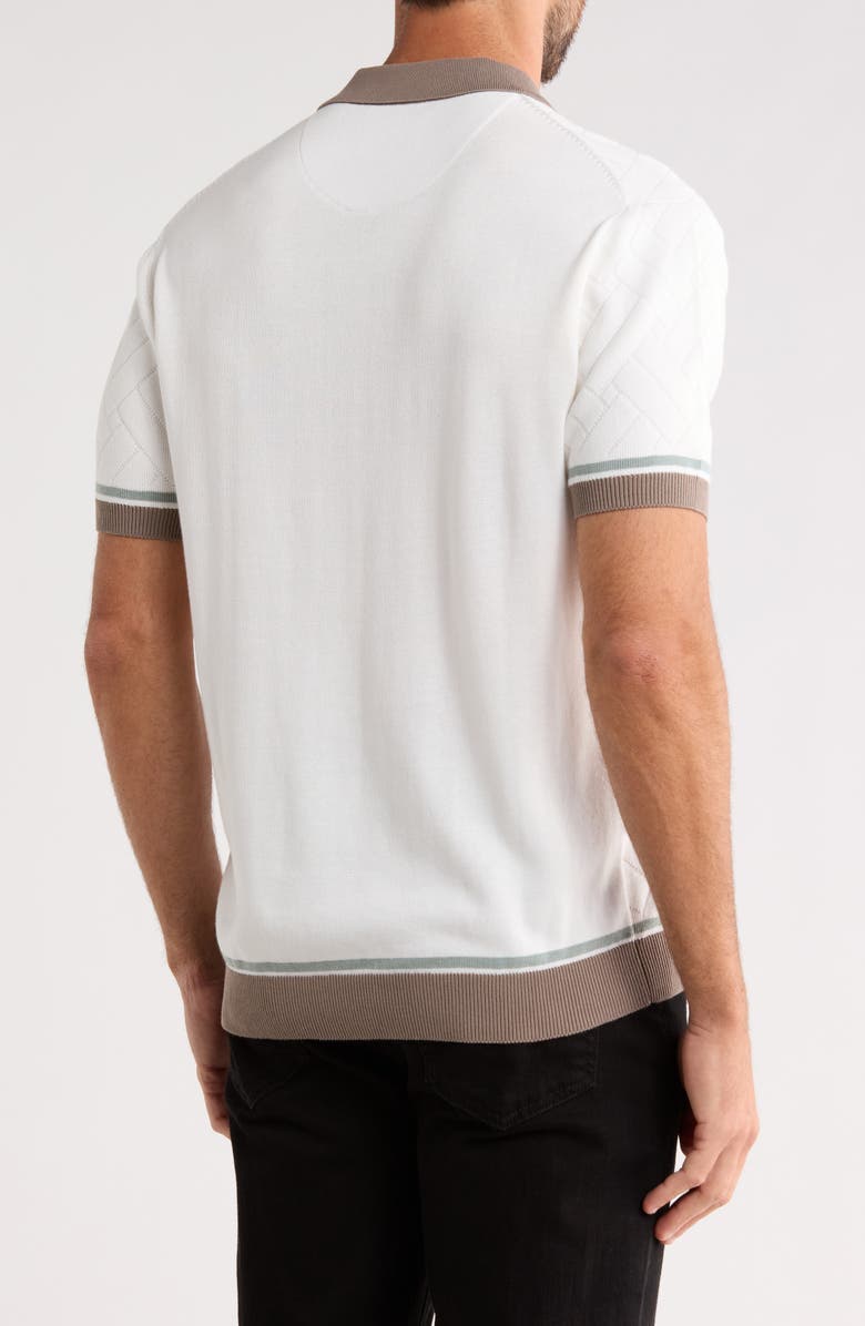 DENIM AND FLOWER Contrast Trim Polo, Alternate, color, Off White W/ Khaki Sage