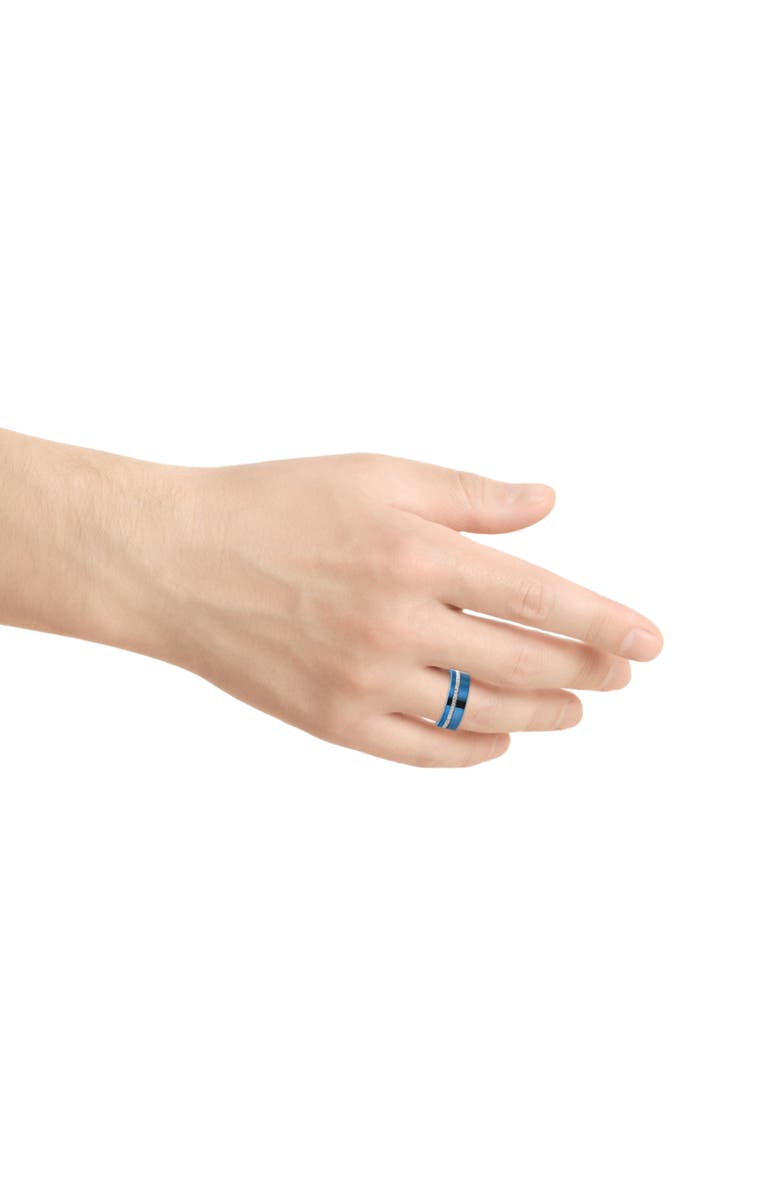 Bliss Diamond Men's Blue Tungsten Ring Meteor Inlay 8mm Wedding Band, Alternate, color, Blue Tungsten