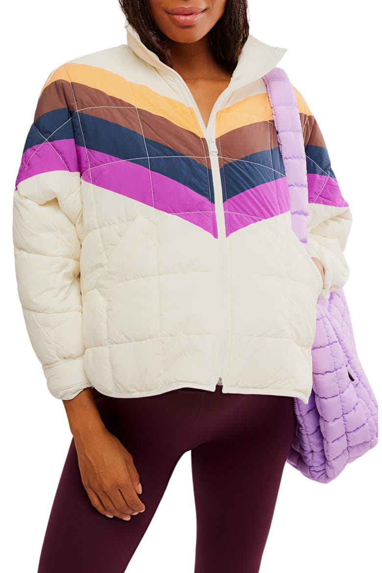 x Hatch Chevron Maternity Puffer Jacket, Main, color, IVORY CHEVRON COMBO