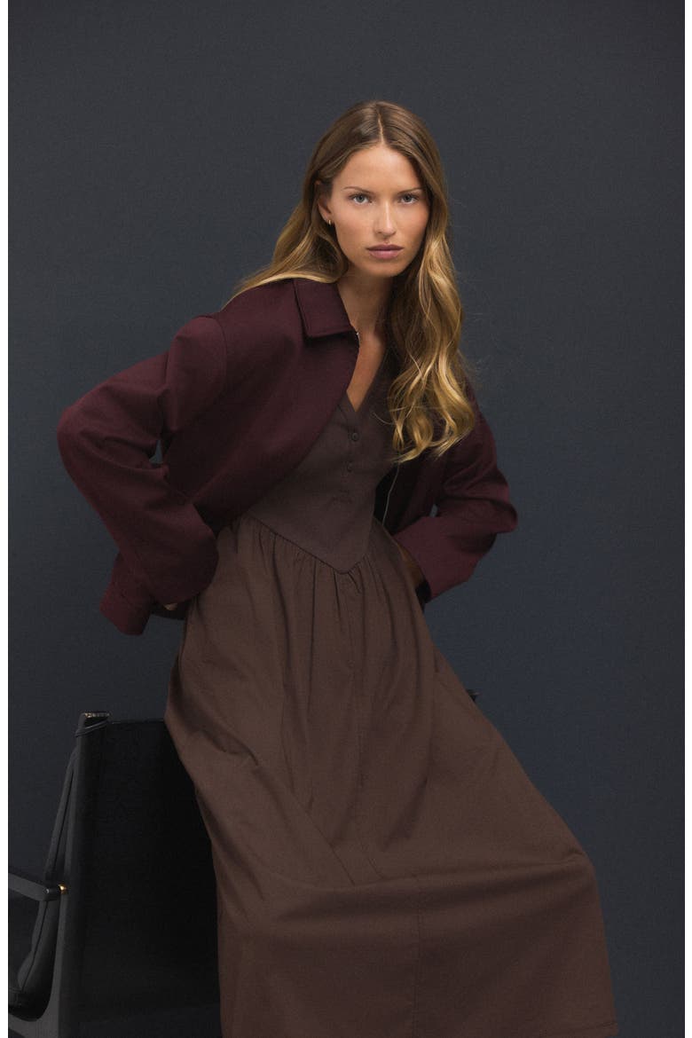Long Sleeve Mixed Media Midi Dress, Alternate, color, BROWN