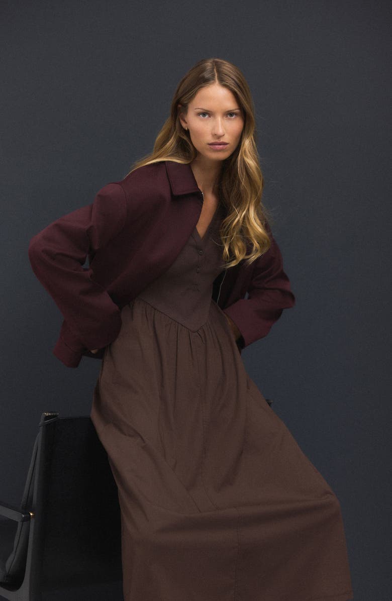 NEXT Long Sleeve Mixed Media Midi Dress, Alternate, color, Brown