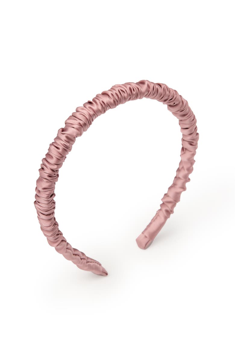 Scrunched Silk Skinny Headband, Main, color, Dusty Rose