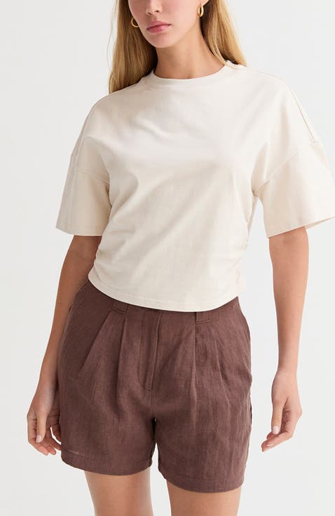 Semi Cropped Ruched Knit Top