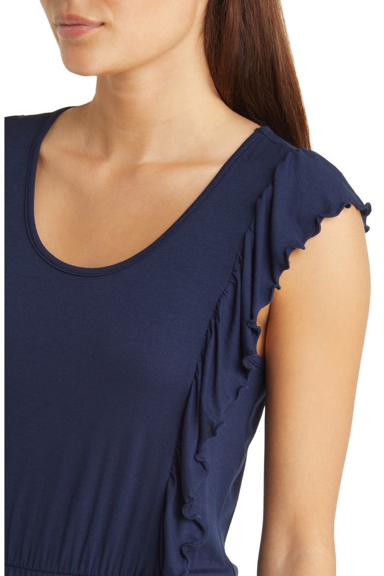 Ruffle Cap Sleeve Jersey Dress, Alternate, color, NAVY