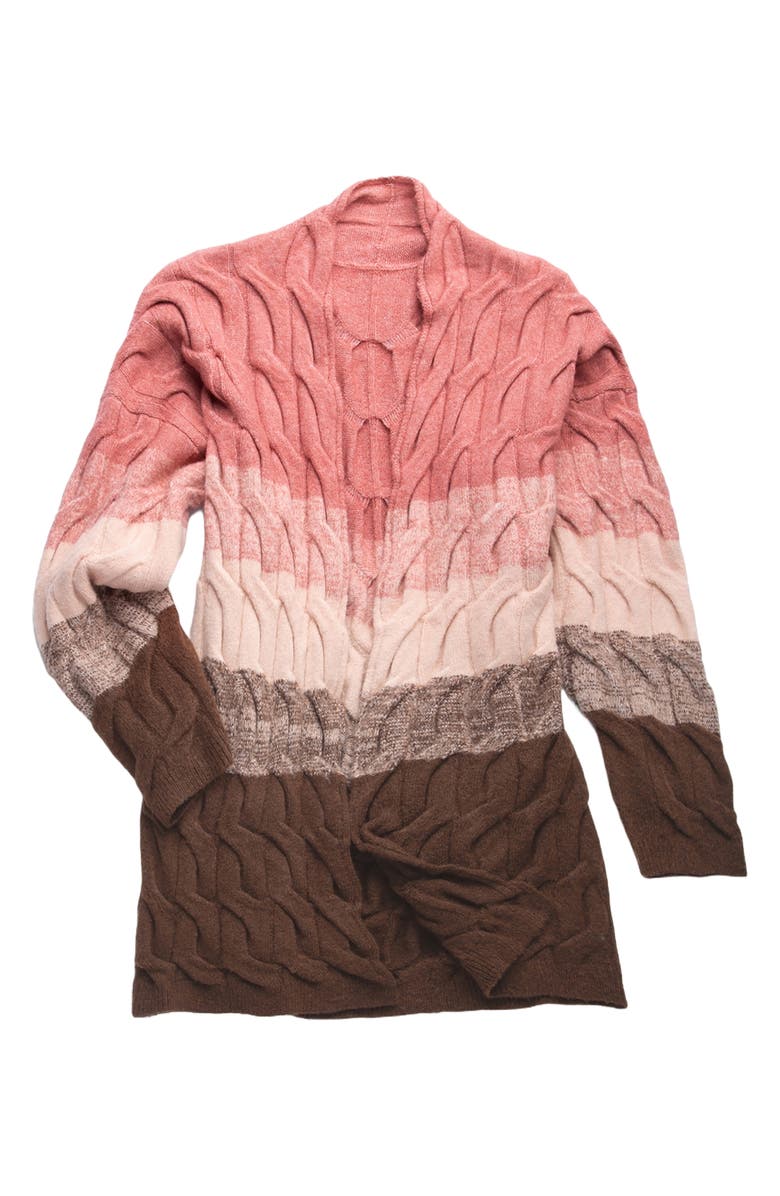 SAACHI Coloblock Cable Knit Cardigan, Alternate, color, Pink