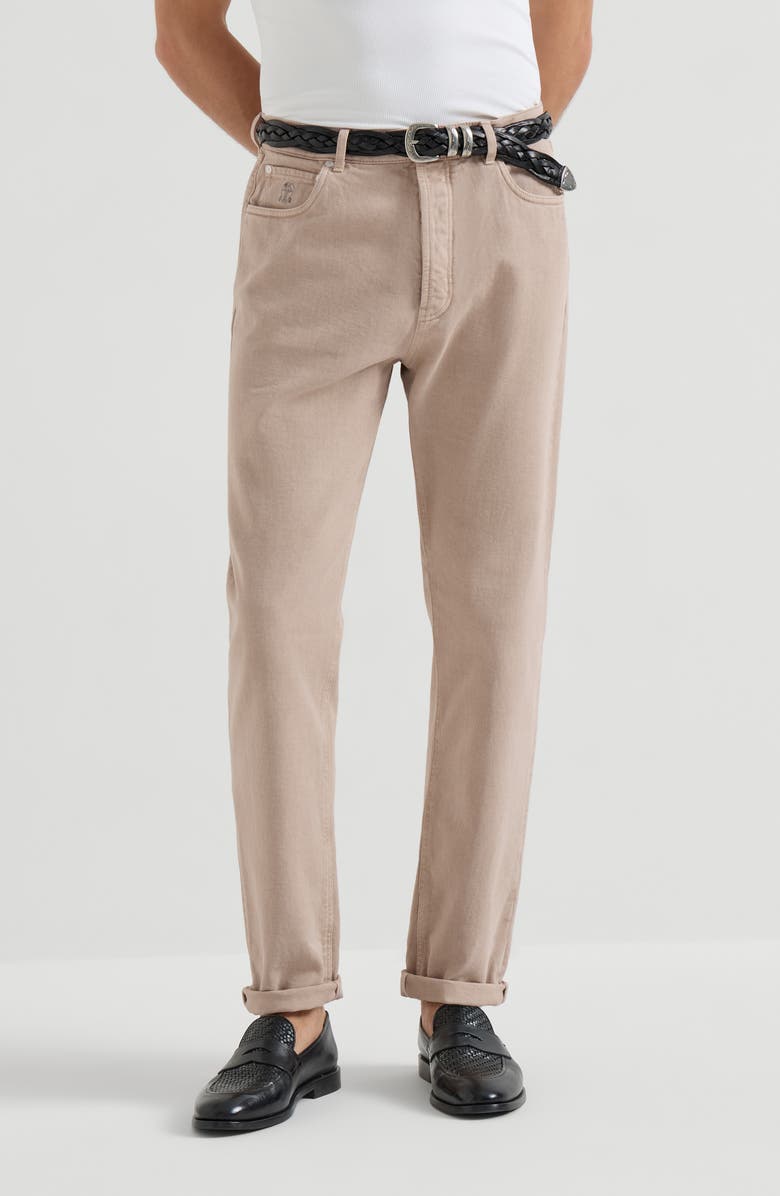 Brunello Cucinelli Garment-dyed denim trousers, Alternate, color, Light Brown