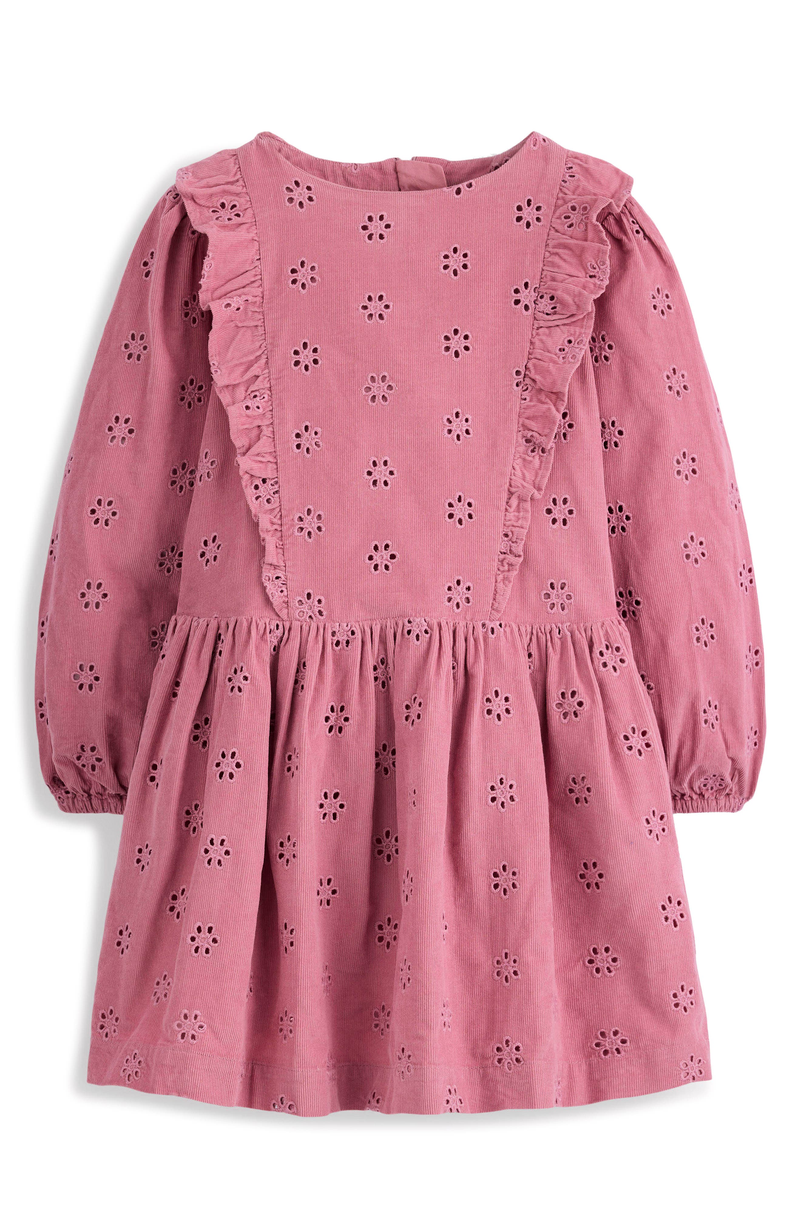 Mini Boden Kids' Floral Eyelet Long Sleeve Cotton Corduroy Dress
