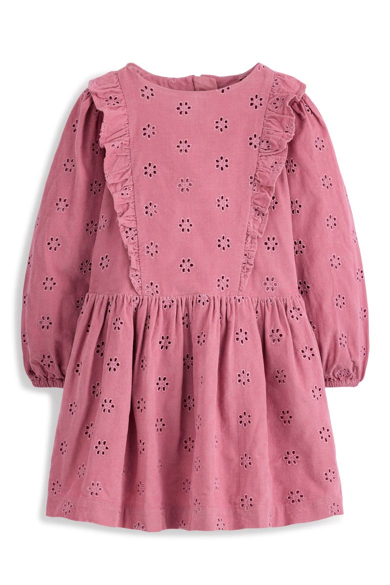 Kids' Floral Eyelet Long Sleeve Cotton Corduroy Dress, Main, color, PINK HAZE