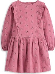 Mini Boden Kids' Floral Eyelet Long Sleeve Cotton Corduroy Dress