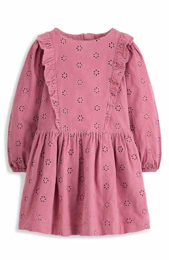 Kids' Floral Eyelet Long Sleeve Cotton Corduroy Dress