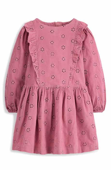 Mini Boden Kids' Floral Eyelet Long Sleeve Cotton Corduroy Dress