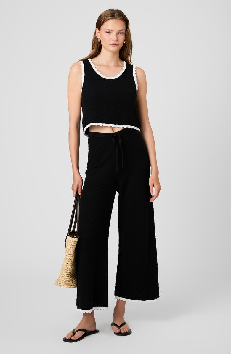 French Connection Teddy Diamond Knit Wide Leg Crop Pants, Alternate, color, Black-Summer White