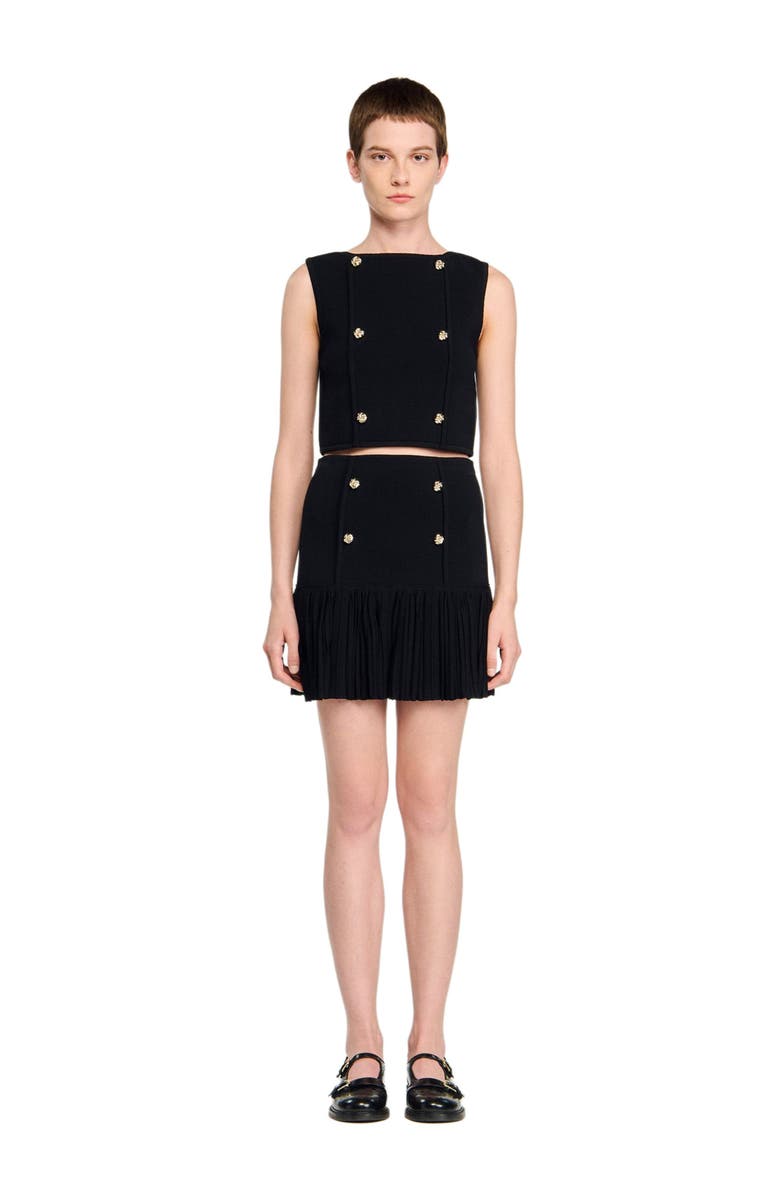 SANDRO Button detail cropped knit top, Alternate, color, Black