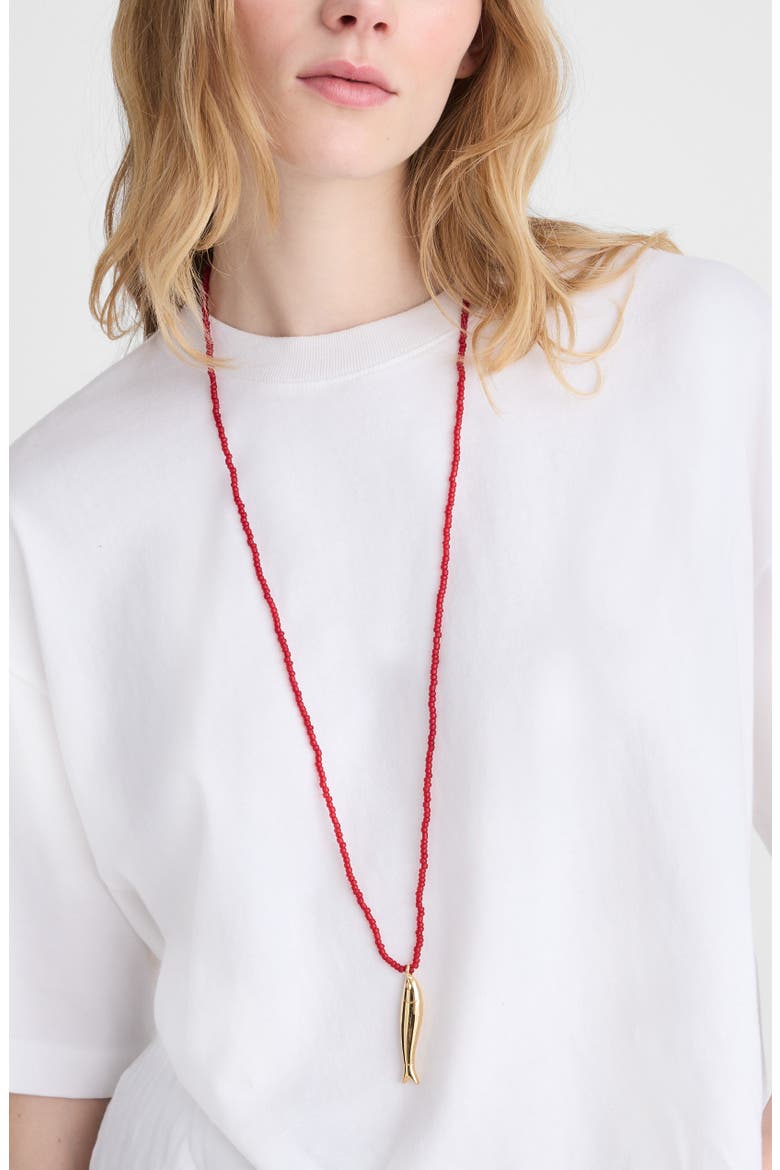Fish Pendant Beaded Necklace, Alternate, color, ANTIQUE GOLD