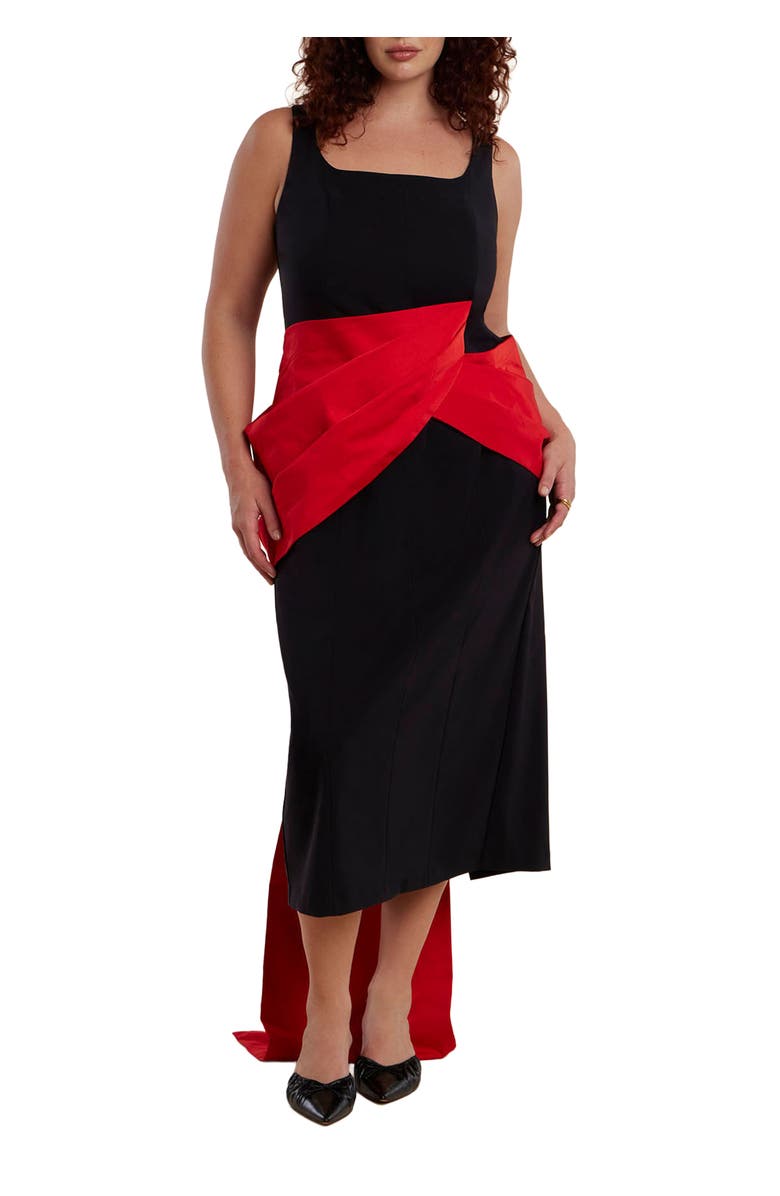 ELOQUII Contrast Draped Waist Gown, Main, color, Black Onyx Adrenaline