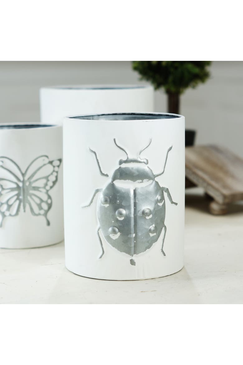 Metal 7.68 Inch White Embossed Insect Planters Set of 3, Alternate, color, White
