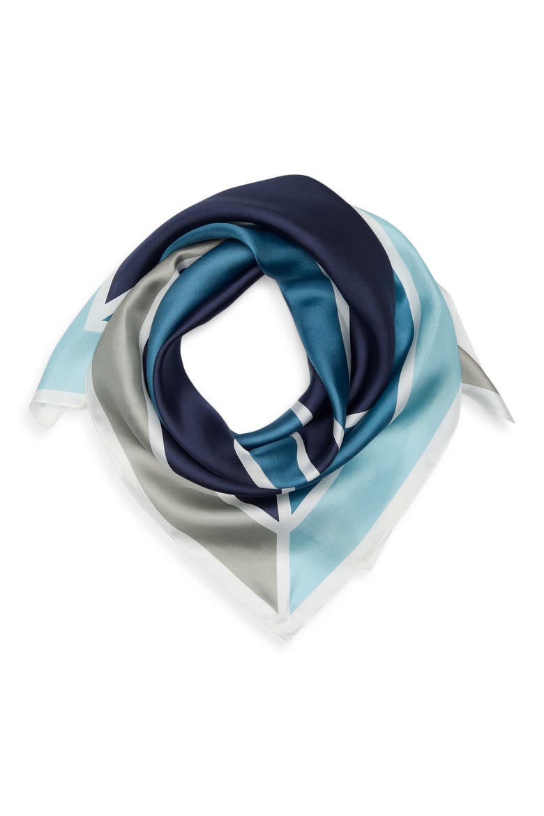 Printed Square Silk Scarf, Alternate, color, BLUE TRIANGLES