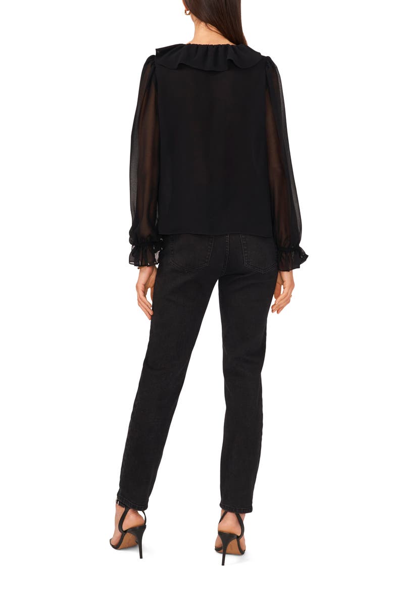 Ruffle Tie Neck Top, Alternate, color, RICH BLACK