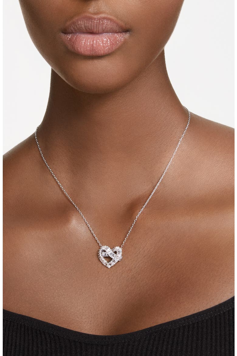 Matrix Woven Crystal Heart Pendant Necklace, Alternate, color, SILVER
