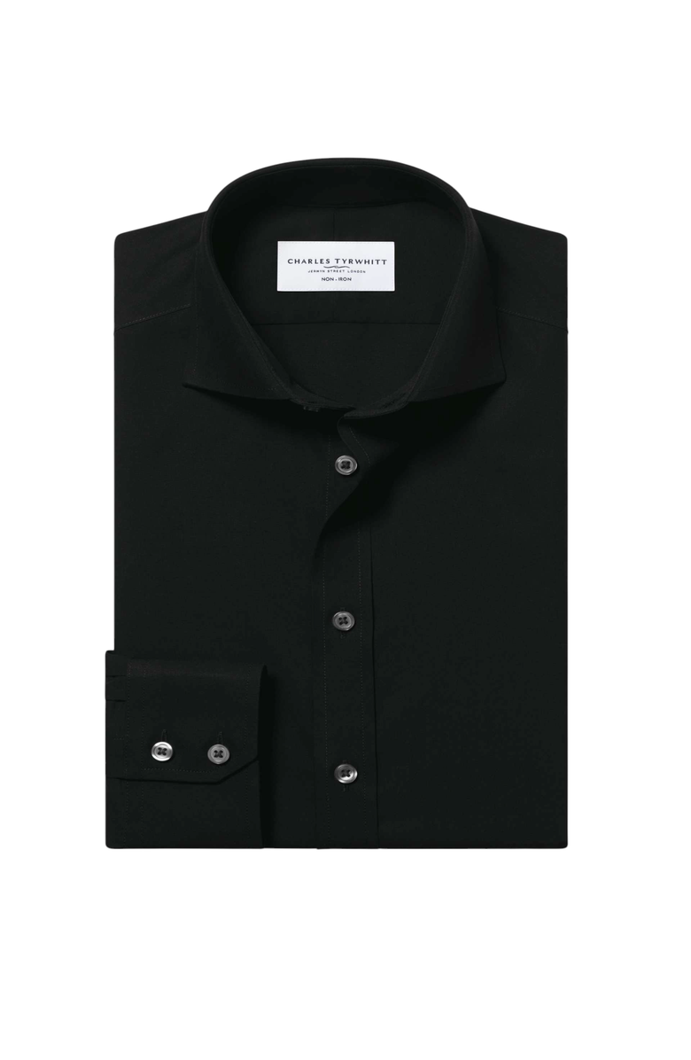 Charles Tyrwhitt Non-Iron Cutaway Collar Poplin Shirt, Alternate, color, Black