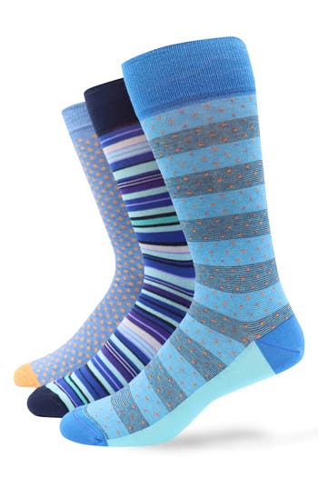 Lorenzo Uomo Assorted 3-pack Crew Socks In Blue