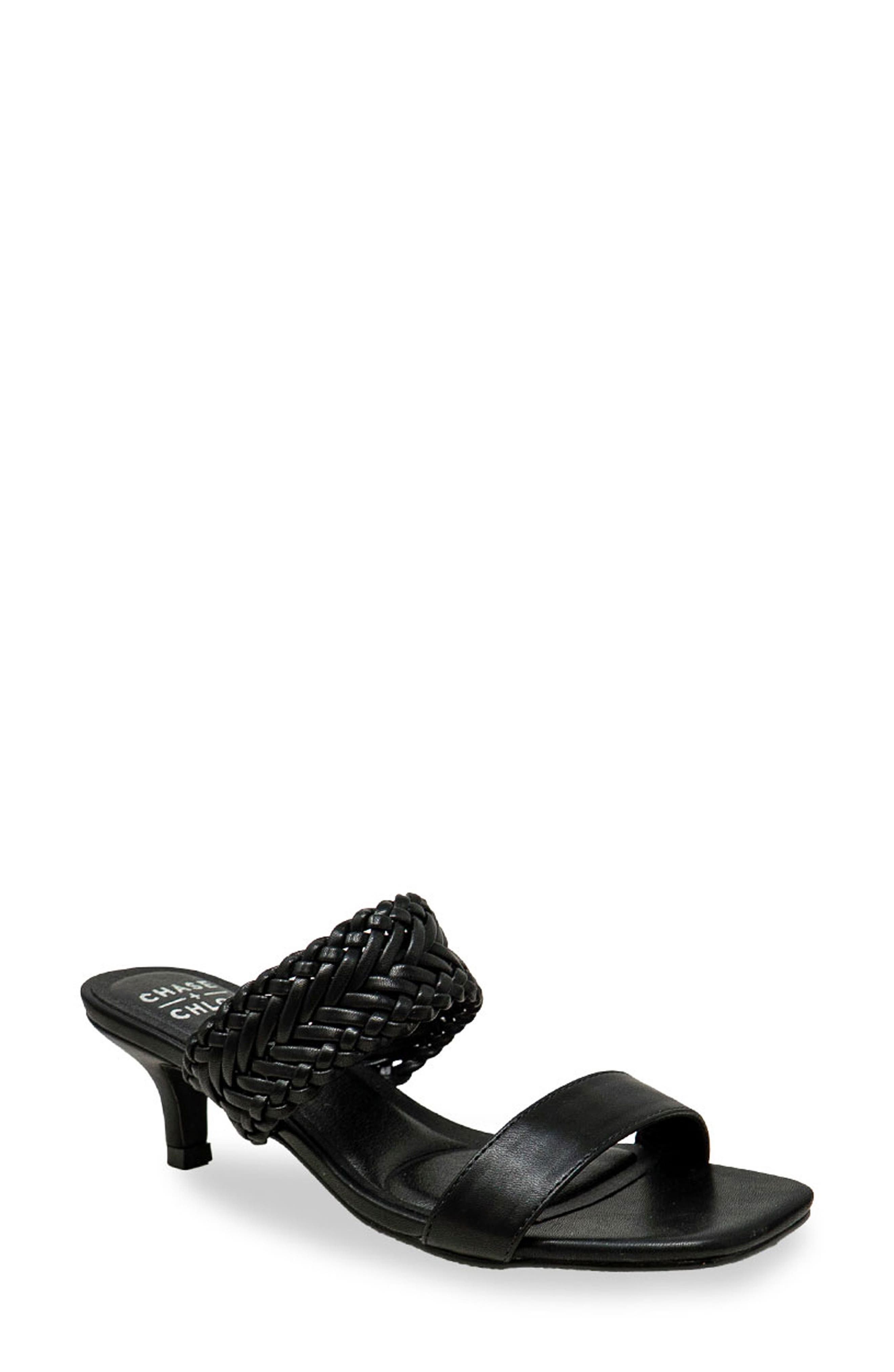 CHASE AND CHLOE Woven Double Strap Kitten Heel Sandal
