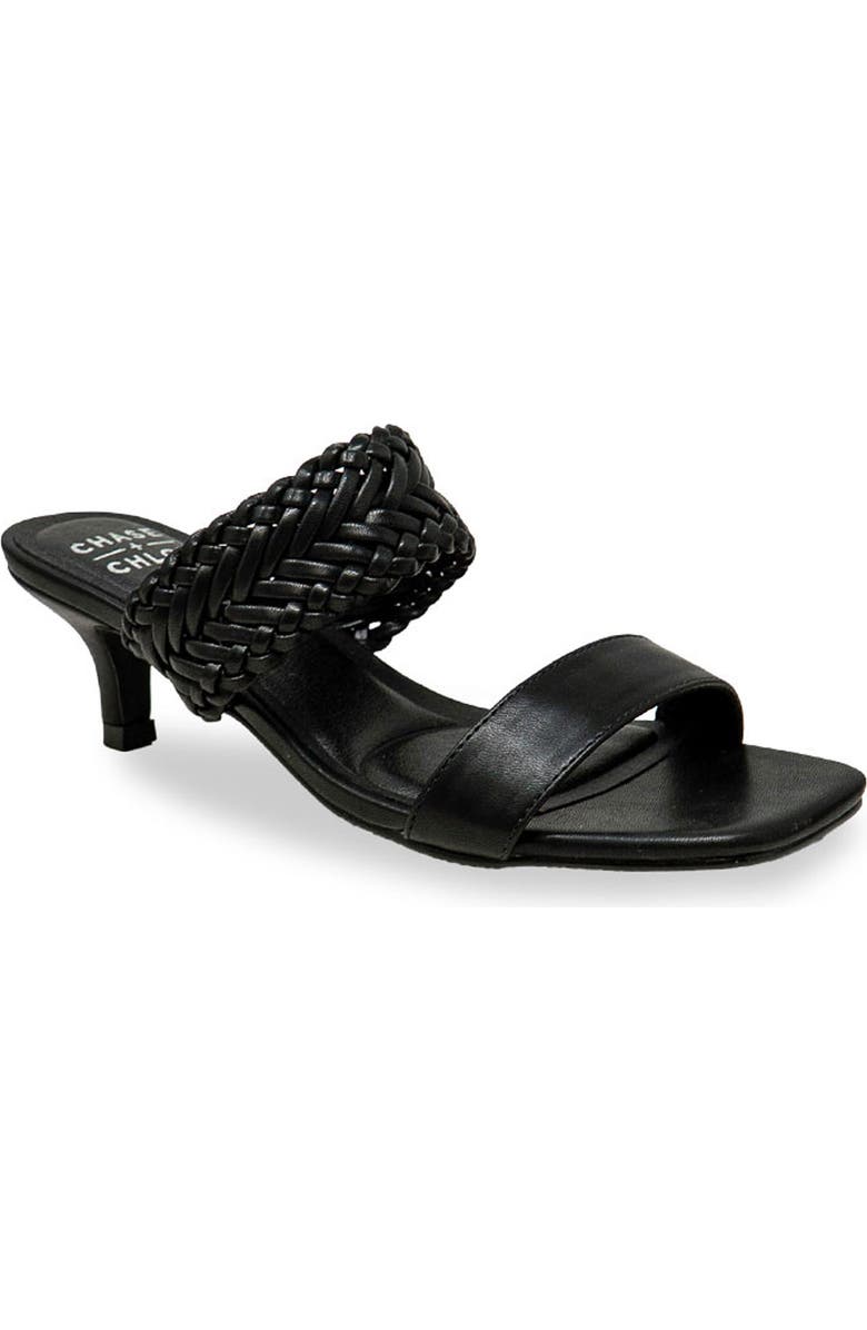 CHASE AND CHLOE Woven Double Strap Kitten Heel Sandal, Main, color, Black