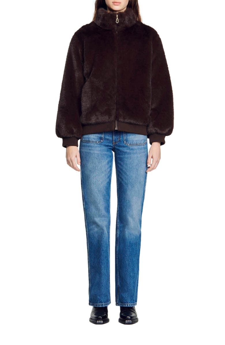 SANDRO Babel Faux Fur Jacket, Alternate, color, 