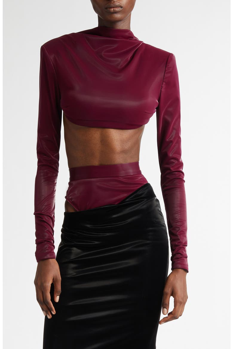 Portrait Neck Faux Leather Bolero, Main, color, OXBLOOD