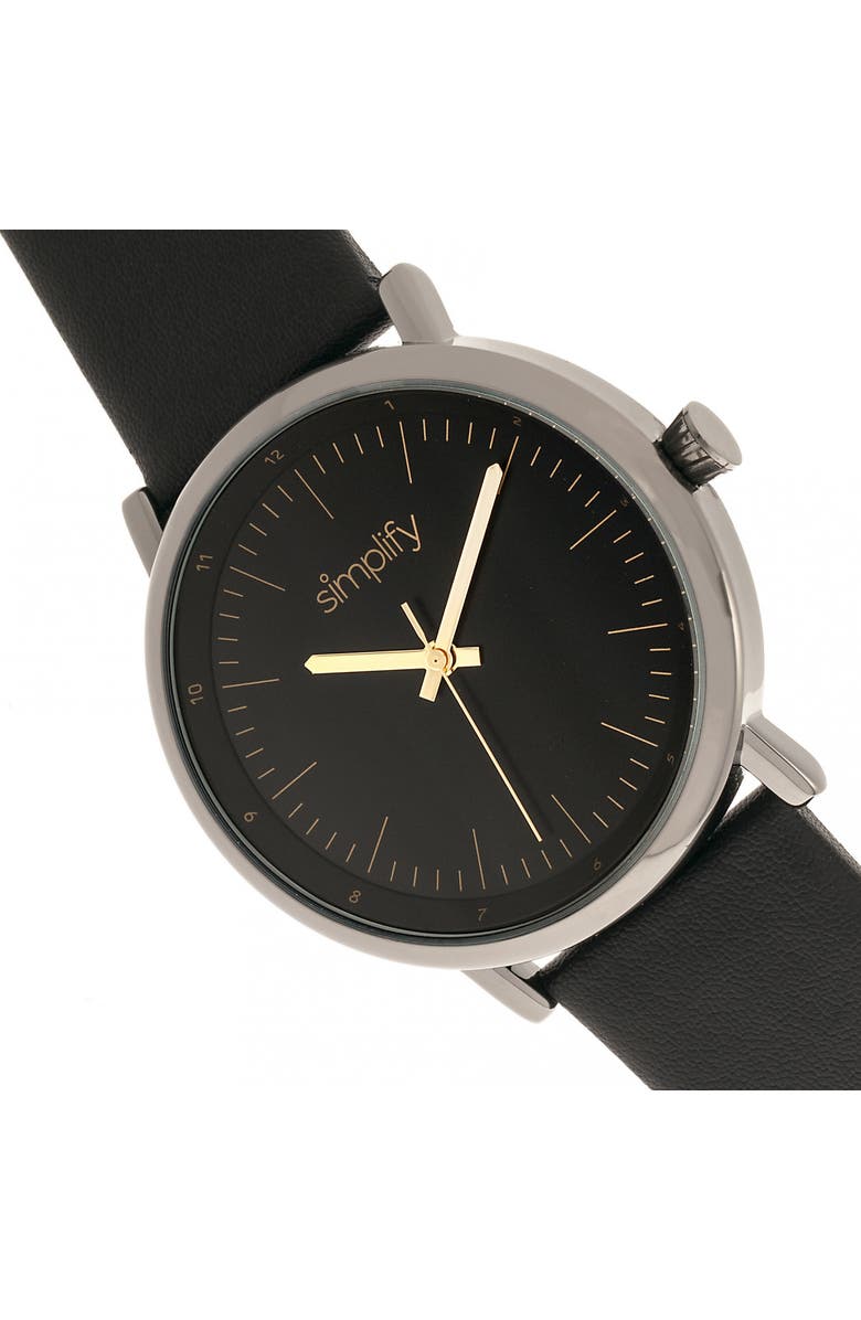 SIMPLIFY The 6200 Leather-Strap Watch, Alternate, color, Black/Gunmetal