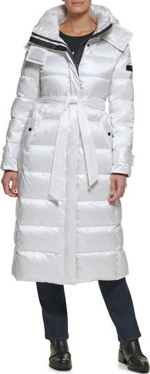 KARL LAGERFELD PARIS Contrast Belted Longline Puffer Jacket Nordstrom