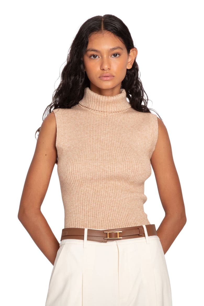 Equation Sleeveless Turtleneck Knit, Alternate, color, Camel