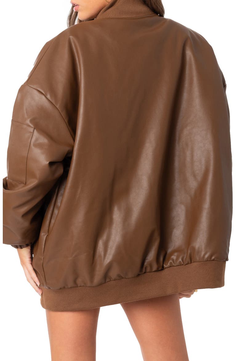 Oversize Faux Leather Bomber, Alternate, color, BROWN