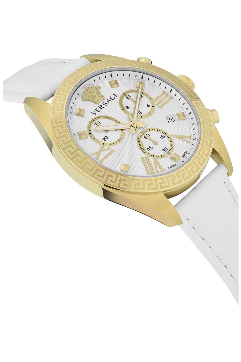Greca Chronograph Leather Strap Watch, 40mm, Alternate, color, GOLD