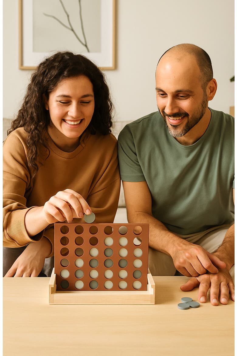 Wooden Four in a Row Game, Alternate, color, Dusty Blue
