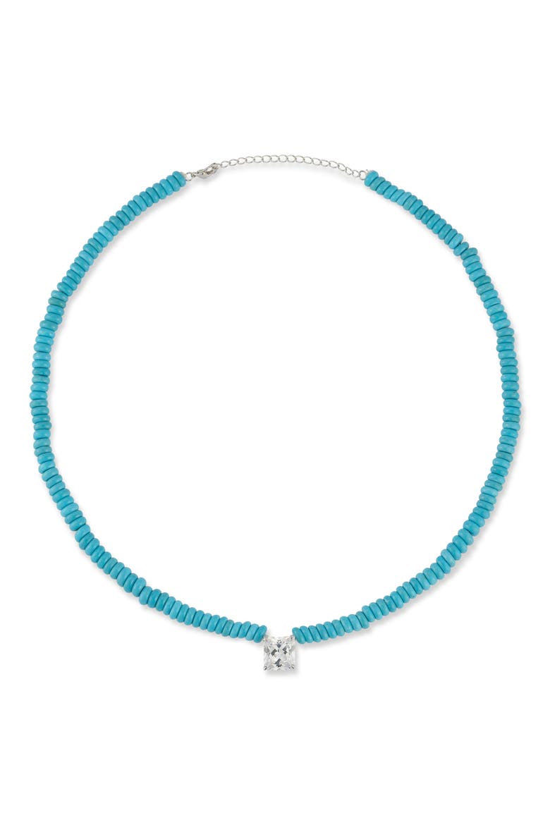 Rhodium Plated Beaded Square Pendant Necklace, Alternate, color, SILVER